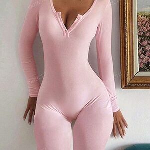 SHEIN Pink Long Sleeve Jumpsuit